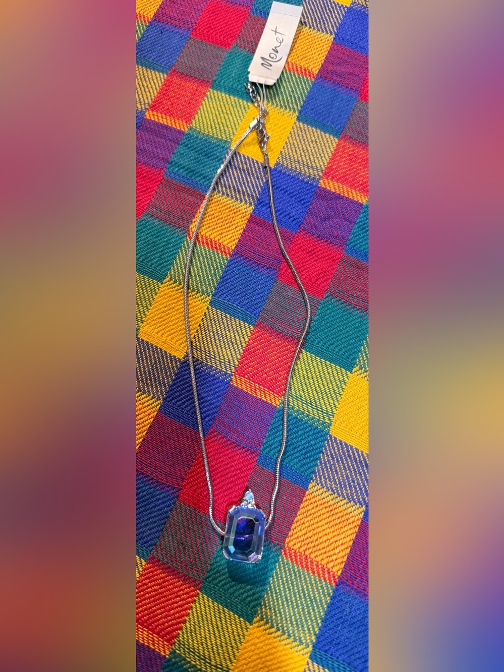Vintage Monet Blue Crystal Pendant Necklace - Picture 4 of 4